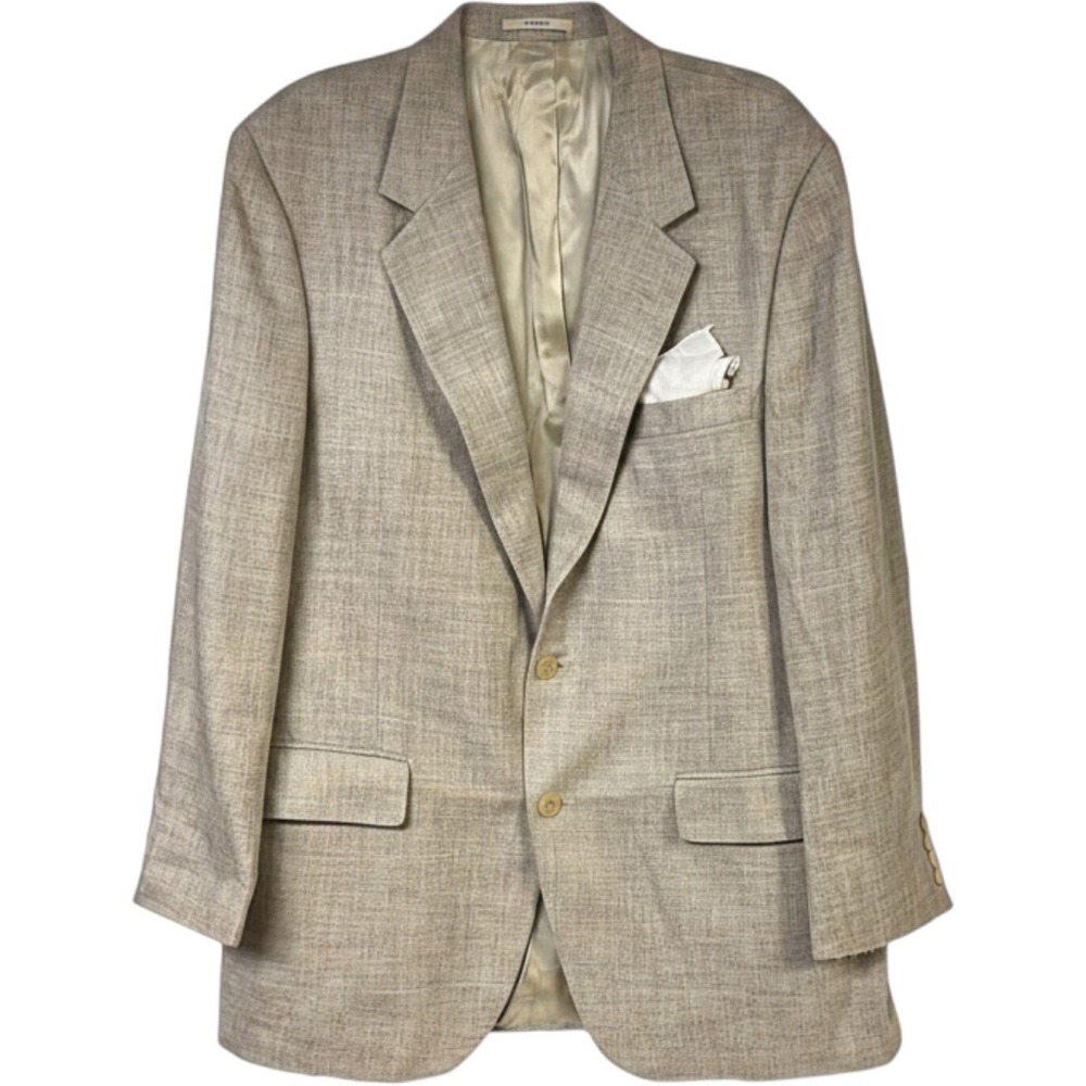 Vintage PBM Blazer Sport Coat Light Beige Plaid Textured Classic Professional
